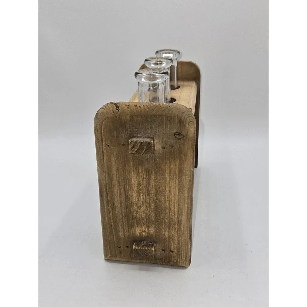 Rustic Wooden 3 Tube Propagation Station with Fixed Glass Bottles